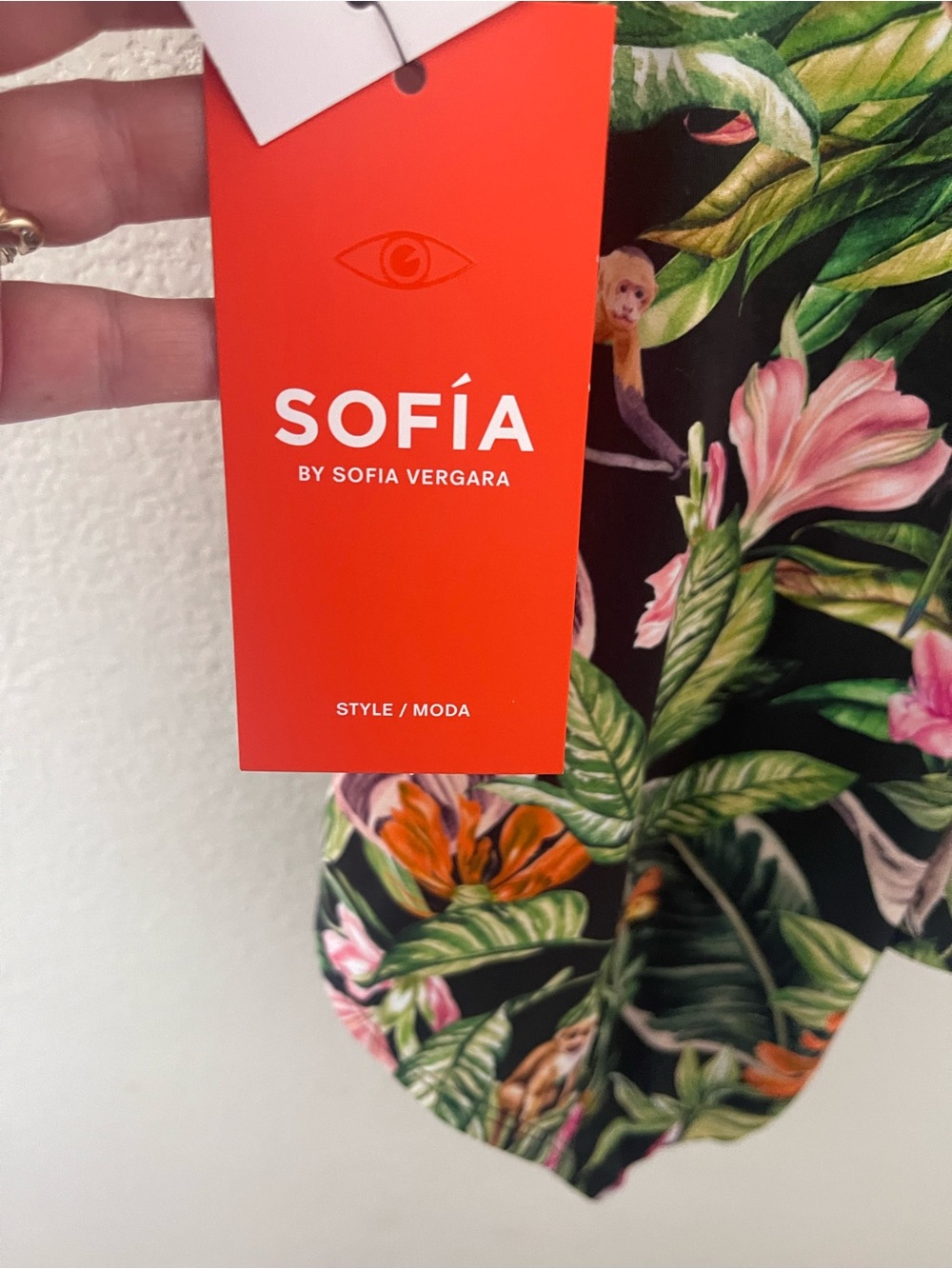 Tropical Floral One-Piece Swimsuit - Black with Green & Pink by Sofia Vergara - Picture 7 of 10
